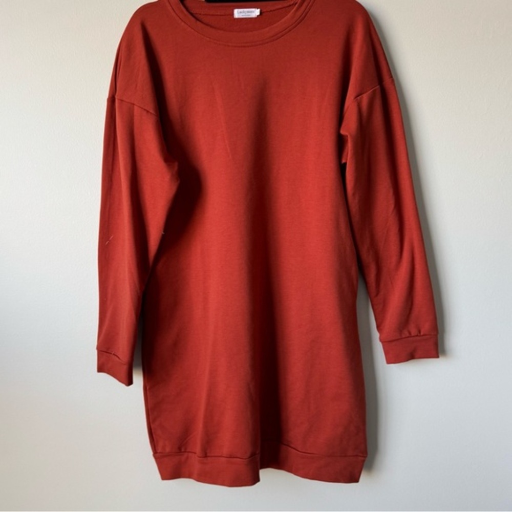 Luckymore Orange Long Sleeve Sweatshirt Dress‎